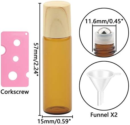 Kesell 15pcs Amber Mini punjenje praznog stakla Esencijalna valjka za ulje sa kuglicom od nehrđajućeg