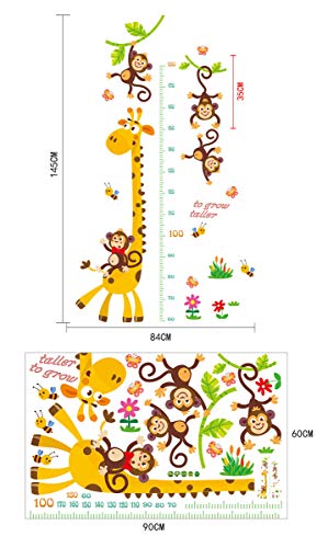 Wallpark slatka majmun žirafa Tabela visine naljepnica, mjerenje visine grafikona rasta uklonjiva naljepnica