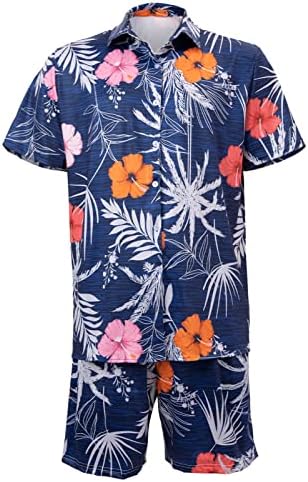 Aulemen muški havajske majice odijelo ljetne casual kratkih rukava Aloha na plaži majicu i šorc odijela