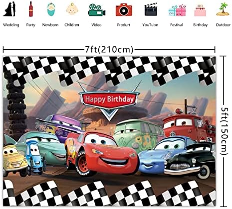 Automobili Backdrop Crtani automobili Birthday Party Supplies 3rd Sretan rođendan Backdrop Crno bijela