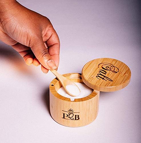 Pqb bambusova kutija za sol, podrum za sol sa poklopcem od swilvela, posuda za sol sa kašikom.
