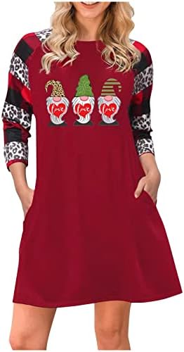 Dnevne haljine za žene za žene Crewneck haljina s dugim rukavima, srce u boji Comfort Tunic