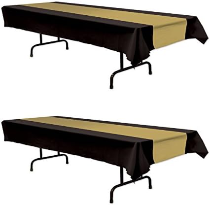 Beistle crno-zlatna plastična stolna stolna 2 komada, crna / zlatna, 54 x 108