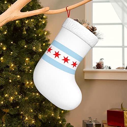 QG ZZX Božićne čarape sa bijelom super mekom plišane manžetne Chicago zastava Xmas Božićne ukrase Čarape