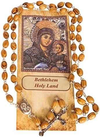 Organi Pravi blagoslovljeni ogrlica od maslinastog drveta krupce sa Jeruzalim tlom iz Svetog Sepulčara