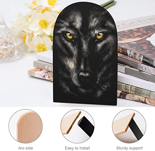 Black Wolf Wood Decorative Bookends Non-Skid knjiga kraj za police 1 par 7 X 5 Inch