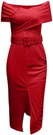 Koktel haljine za žene 2023 trendi kratki rukav sa ramenim pojasom Split Maxi večernja pencil haljina