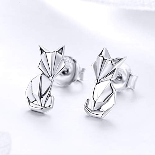 Presentski srebrne Origami lisice Naušnice, 925 Sterling srebrne naušnice za uši naušnice za životinje rođendanski poklon za djevojčice, žene