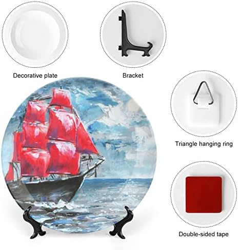 Brod u oceanskom ulje-ulje Keramičke ukrasne ploče sa štandom Kina viseći ukrase za desertne ploče
