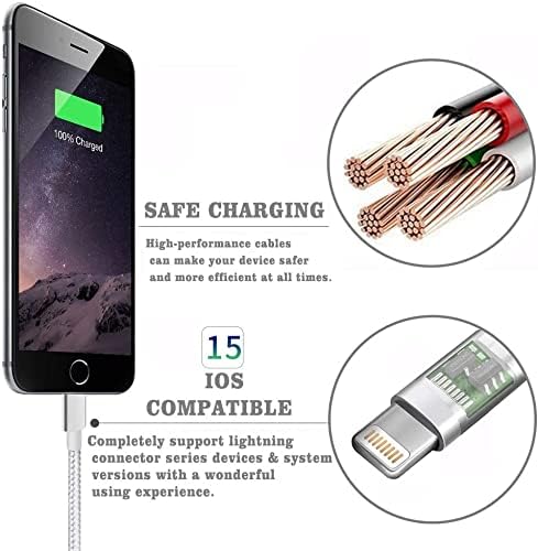 Ximytec kabl za punjenje iPhonea [MFi-Certified] 3PACK 10ft najlon pleteni brzi USB kabl za punjenje kompatibilan sa iPhoneom 12/11 / XS / XR / X/8/7/6/5/iPad-SilverGray