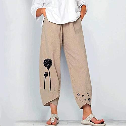 Žene Ljetne posteljine visokog struka sa širokim nogama sa dnevnim boravkom pantske pantalone sa džepom udobne ležerne hlače za žene
