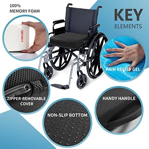 YOUFI Thick Memory Foam & amp; gel jastuk za sjedište ,18X16 X4 veliki jastuk za stolicu za skutere za mobilnost invalidskih kolica, sa neklizajućim dnom i ručkom za nošenje