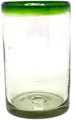 MexHandcraft Emerald Green Rim 14 oz naočare za piće, reciklirano staklo, bez olova, bez toksina