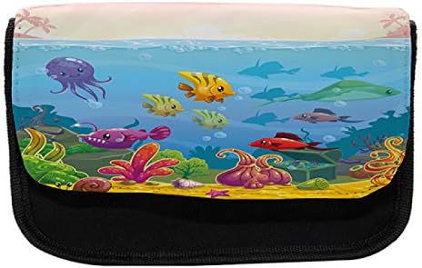 Lunarable Aquarium pernica, crtani podvodni pejzaž, torba za olovku od tkanine sa dvostrukim