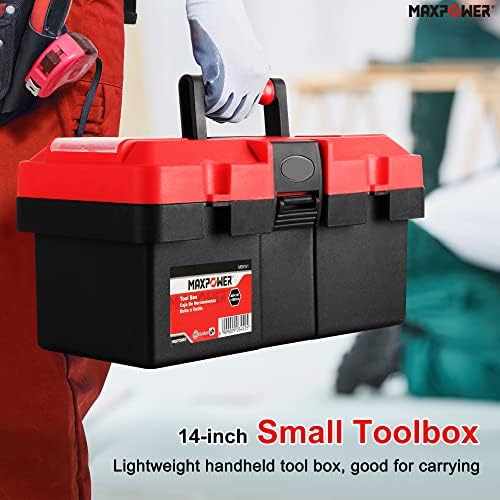 MaxPower Mala kutija za alate, kutije od 14 inča sa ručicom, uklonjivom ladicom sa dvostrukom bravom, crvenom