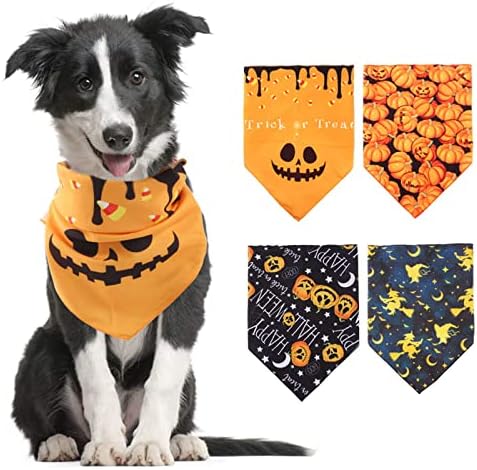Yudansi 4 pakovanje Halloween Dog Bandanas, pas Halloween Kostimi koji se može popraviti trokut mačji