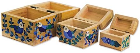 Novica plava kožna i drvena cvjetna ručna oblikovana kutija, šumsko blago '