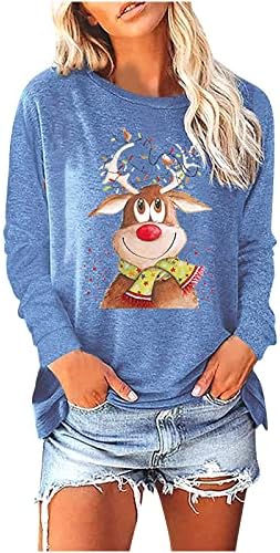 Božićne majice s dugim rukavima za žene Trendy Plus size Slatka jelena Print TOP TUNIC Jesen Pulover Dukserska
