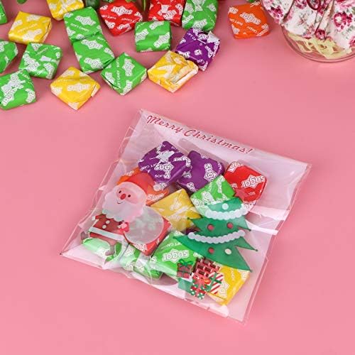 Amosfun 200kom Božić Candy Bag kese za pečenje samoljepljiva Clear Deer Santa štampanje hrane pakovanje torbe