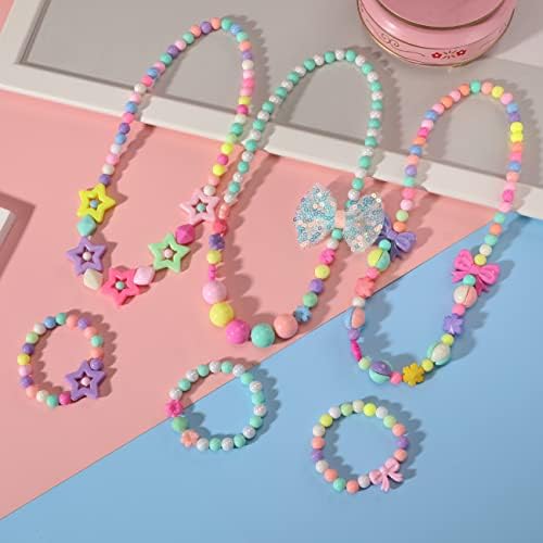 Pinksheep ogrlica od perli i narukvica od perli za djecu, 6 kompleta, kompleti nakita za djevojčice, Favors torbe za djevojčice