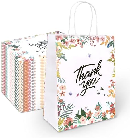 60 Pack Thank You Gift kese sa ručkama 8 X 4 X 10 Floral Thank You papirne kese Party Favor