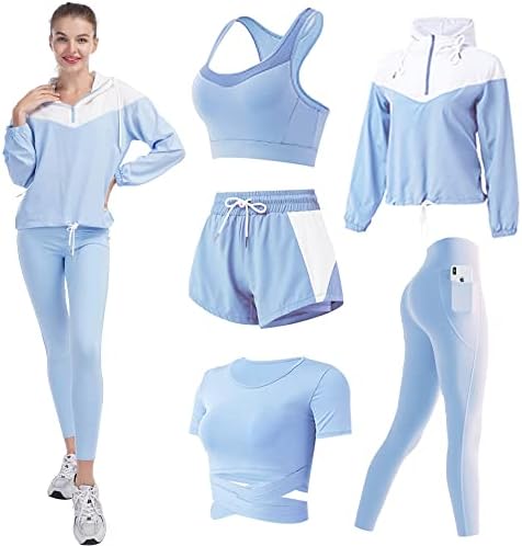 Qiankoy Workout Outfits set za žene 5 komada TrackSit set joga tenis atletic active odježe