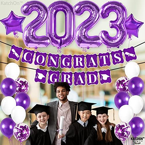 Katchin, Purple 2023 Diplomski ukrasi - pakovanje od 34 | Purple 2023 Baloni, čestitke Grad Banner | Ljubičasta