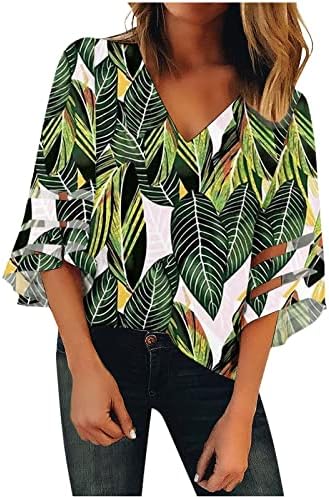Žene 3/4 Bell rukava Top Colorblock Bluzes Košulje Vneck Scoop vrat Spandex Plaža Hawaiian