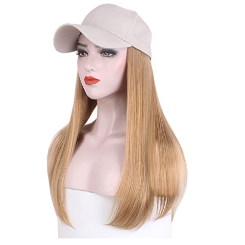 KLKKK Ženska kapa za kosu Bijela perika za bejzbol kapu duga ravna perika sa zlatnim gradijentom