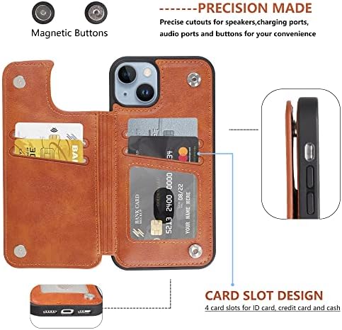 Kedoo za iPhone 14 futrolu za novčanik sa držačem kartice,Pu kožnom RFID utorom za blokiranje kartice,dvostrukom magnetnom kopčom i izdržljivim poklopcem otpornim na udarce 6,1 inča, braon