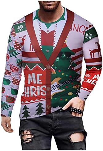 Nove božićne košulje za muškarce Classic Tiskar uzorak okrugli vrat dugih rukava pulover bluza lagana vitka