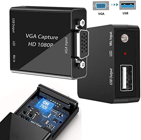 VGA Capture Card, VGA na USB uređaj za hvatanje pomoću Mic ulaznog nosača HD video za igre za igre, streaming,