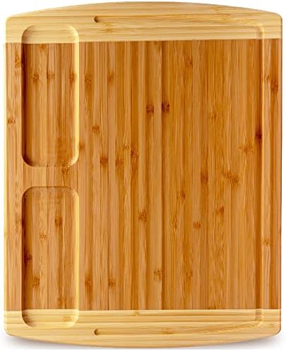 Greener Chef organska bambusova rezna ploča za kuhinju sa ugrađenim pretincima i utorom za sok - drvena ploča