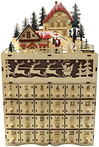 NUOBESTY jaslica Decor Božić drveni Advent Kalendar s ladicama Desk odbrojavanje kalendar s LED
