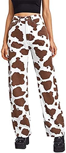 Džin pantalone za žene Plus visoke štampe ženske pantalone struk krava modni džepni farmerke labave ženske