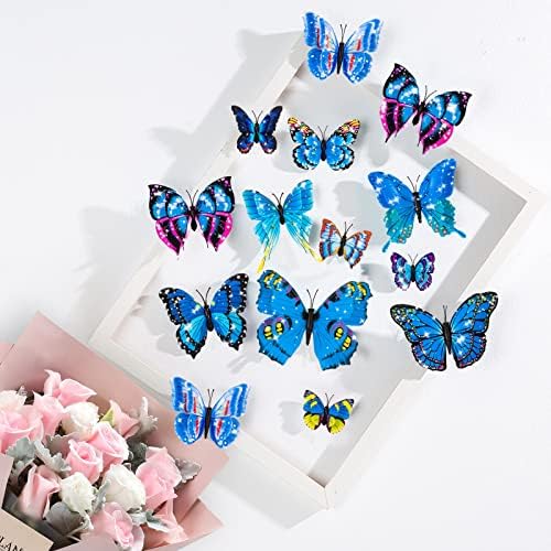36 kom sjajne dizajn leptir zidne naljepnice-Nature 3D dizajn dvostrukih krila-uklonjive muralne naljepnice