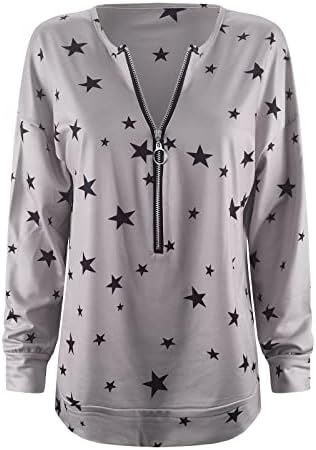 Ženski proljetni vrhovi okrugli izrez zvijezda Print dugih rukava sa zatvaračem pulover Zip pulover dukseri