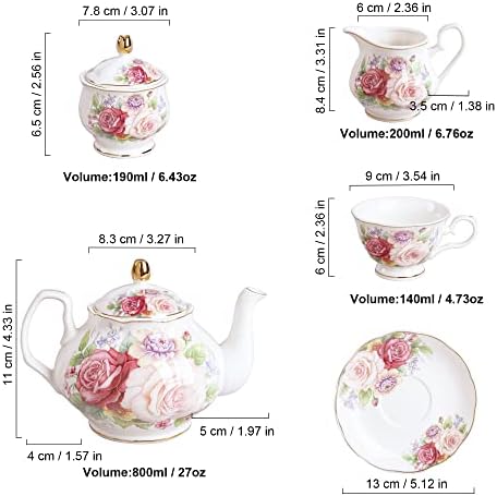 Fanquare Europska porculanska set za kafu, ružičasti ženski čaj, kosti Kina Tea set, vintage cvjetni kafe čaj za čaj sa čašama