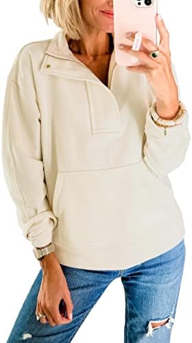 Imily bela ženska polovica zip pulover modne dukseve s dugim rukavima sa džepovima kengur