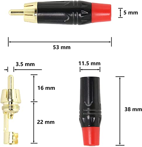 Yuchenfeng RCA utikač na 2 banana utikači žičane žice banana utikači za RCA kabel zvučnika 5,2ft 4N od 14AWG čistog bakrenog zlatnog utikača.
