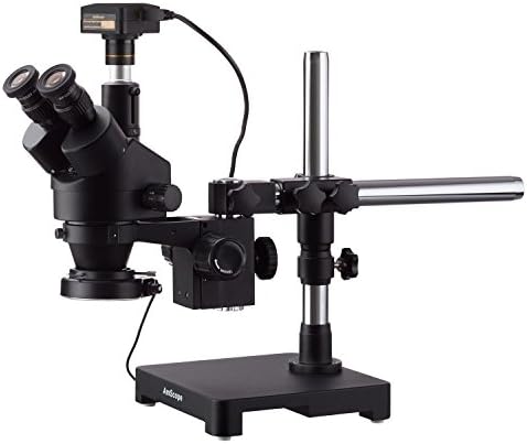 AmScope 3.5 X-180x Crni Trinokularni Stereo Zoom mikroskop na postolju sa jednom rukom + 144 LED kompaktno prstenasto svjetlo sa 18MP USB3.0 kamerom