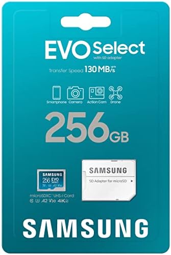 SAMSUNG Evo Select Micro SD-memorijska kartica + Adapter, 256GB microSDXC 130MB/s Full HD & 4K UHD,