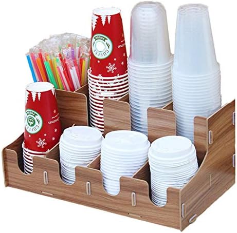 Teerwere Organizator šoljica i poklopca sa više pretinaca za piće za kafu papirne čaše DIY Organizator kutija za odlaganje drveni držač za šolje za jednokratnu upotrebu