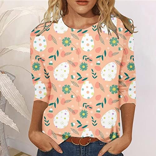 Uskršnje košulje za žene 3/4 rukave slatke grafičke tee smiješne sretne majice cvjetna ruffle bluza