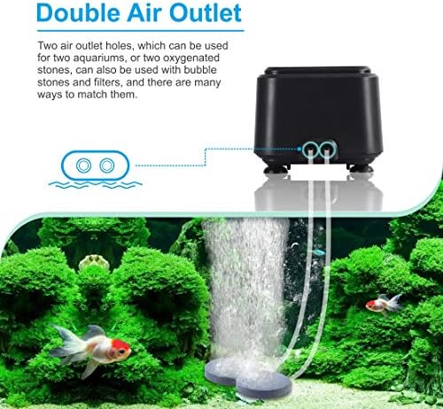 hygger mala najtiša akvarijska vazdušna pumpa, Podesiva pumpa za kiseonik 2 izlaza za vazduh Ultra tiha