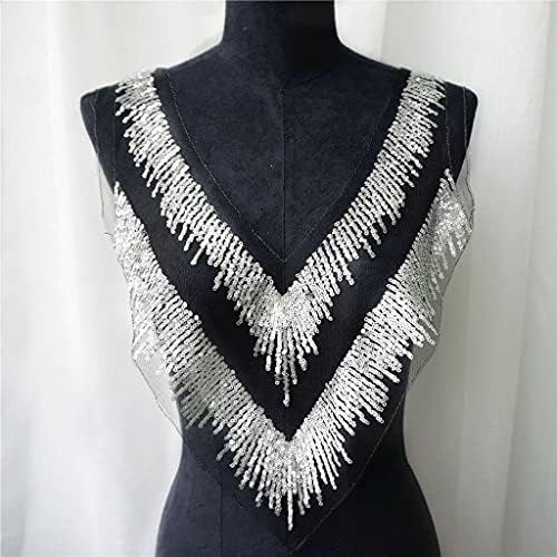 JYDQM srebrna sekfina tassel crna mreža čipke tkanine V ovratnik vezene haljine aplikacije za šivanje