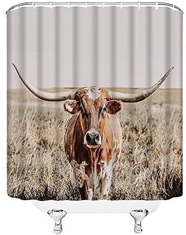 Longhorns Kravska zavjesa Teksas Steer Western Longhorn Farm Animal Cute Bull Trashland Rustikalna seoska kuća Smeđa tkanina Kupaonica Dekor sa kukama (70 WX70 H)