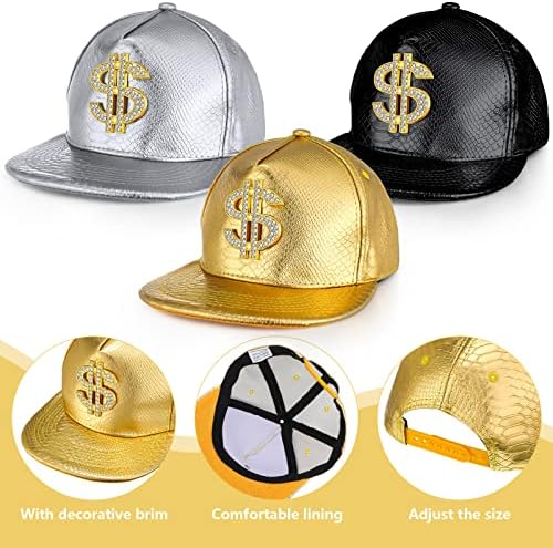 Zhanmai 3 komada smiješni šešir Zlatni Reperski šešir 80-ih 90-ih podesivi Hip Hop šešir znak dolara Zlatni