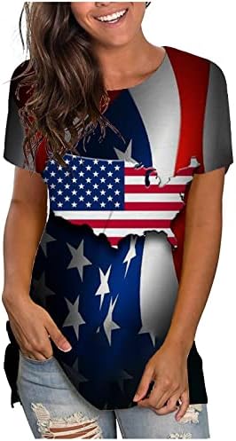 Ženska dnevna majica za nezavisnost Američka zastava Tunic Tuntic Tops Labavi kratki rukav V