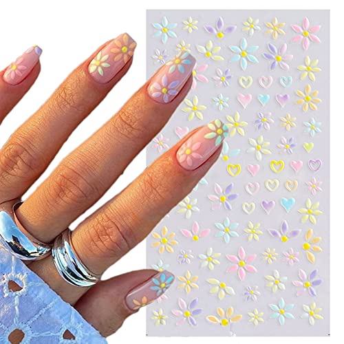 Naljepnice za umjetnost noktiju s cvijećem TailaiMei, 5D reljefne šarene naljepnice za nokte s proljetnom Tratinčicom,